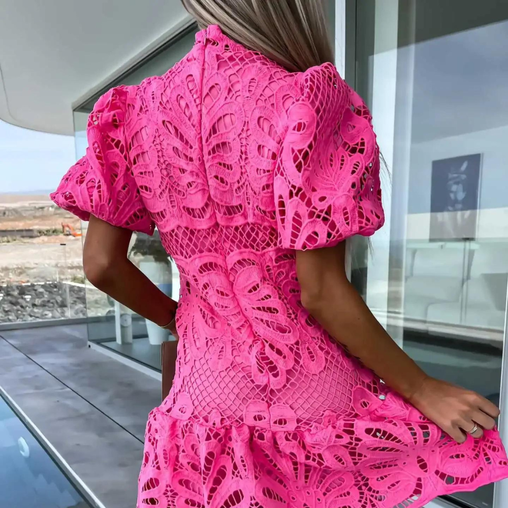 Celina – Fashionable lace dress with puff sleeves for women 5