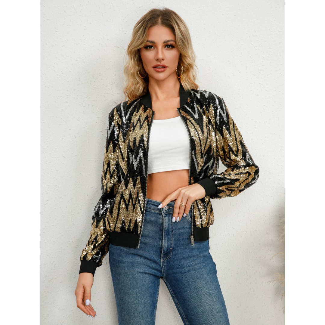 Chic Zip Jacket for Women | Sequins 0