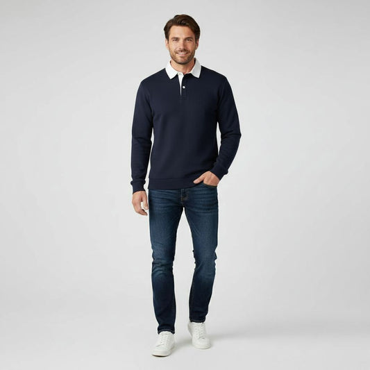 Cori Men's Sweater Black | Soft Breathable Fabric, Elegant Polo Collar 1