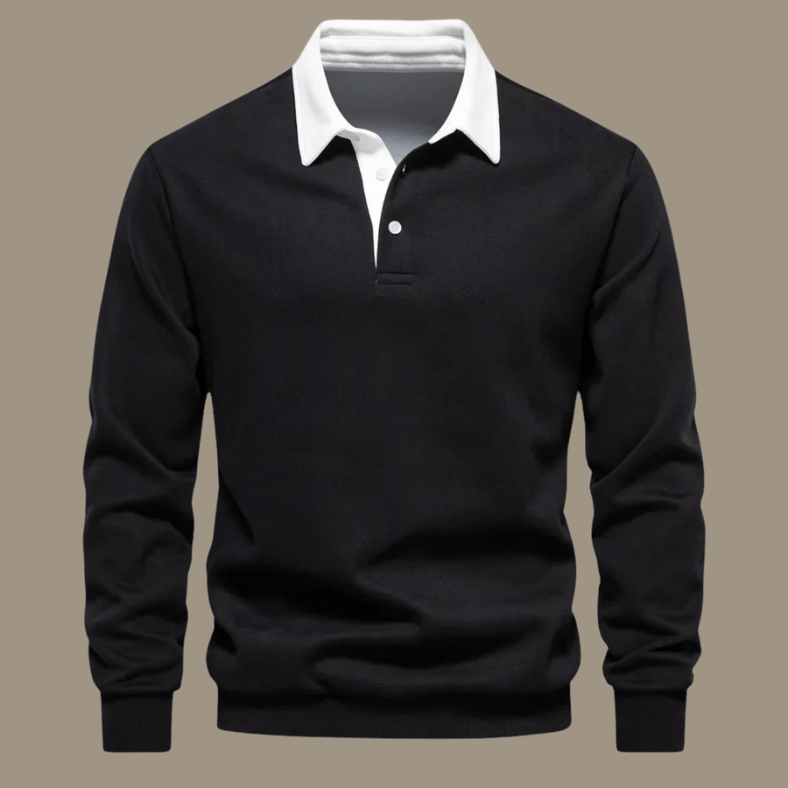 Cori Men's Sweater Black | Soft Breathable Fabric, Elegant Polo Collar 3