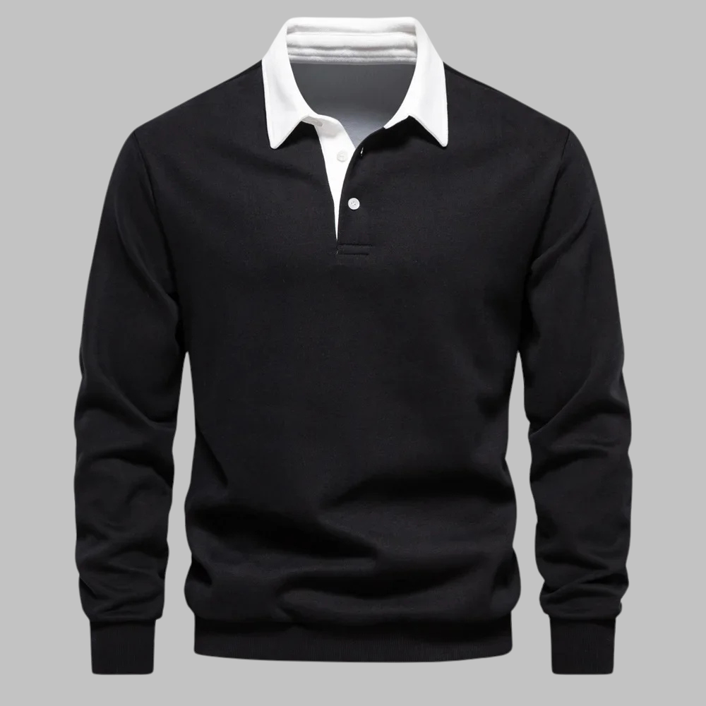Cori Men's Sweater Black | Soft Breathable Fabric, Elegant Polo Collar 4