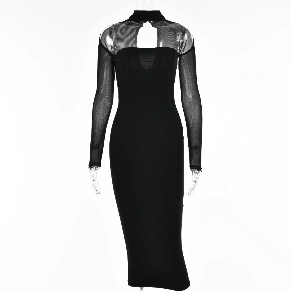 Corset Midi Dress with Long Sleeves – Y2K Elegance in a Timeless Silhouette 0
