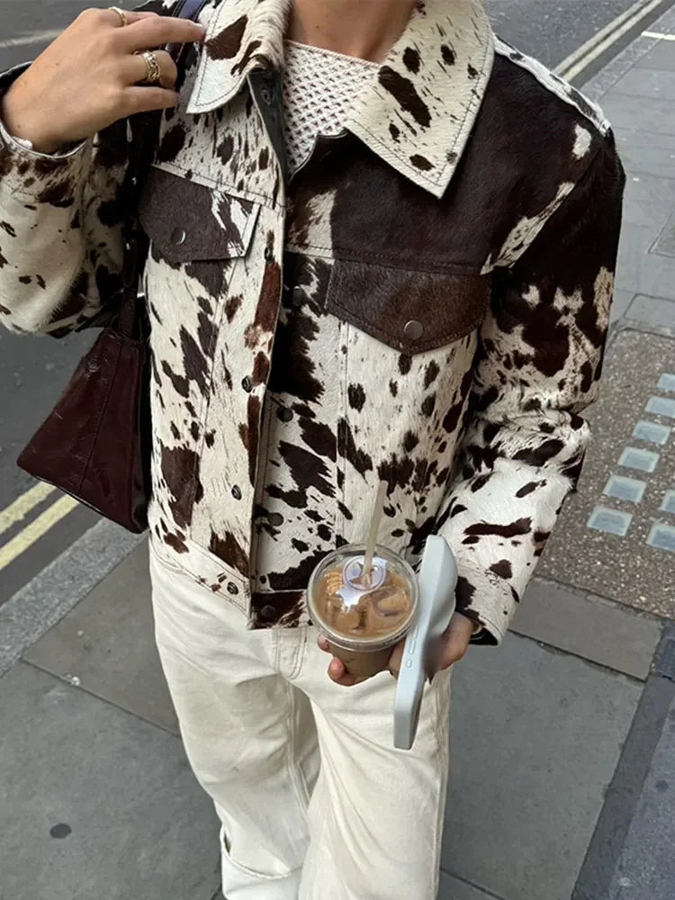 Cyntia Lange Women's Coat | Cow Print, Casual With Chest Pockets 2