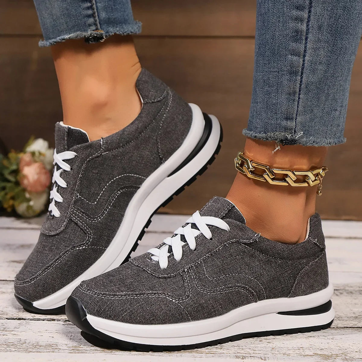DAELYN | Orthopedic denim sneakers with platform sole 0