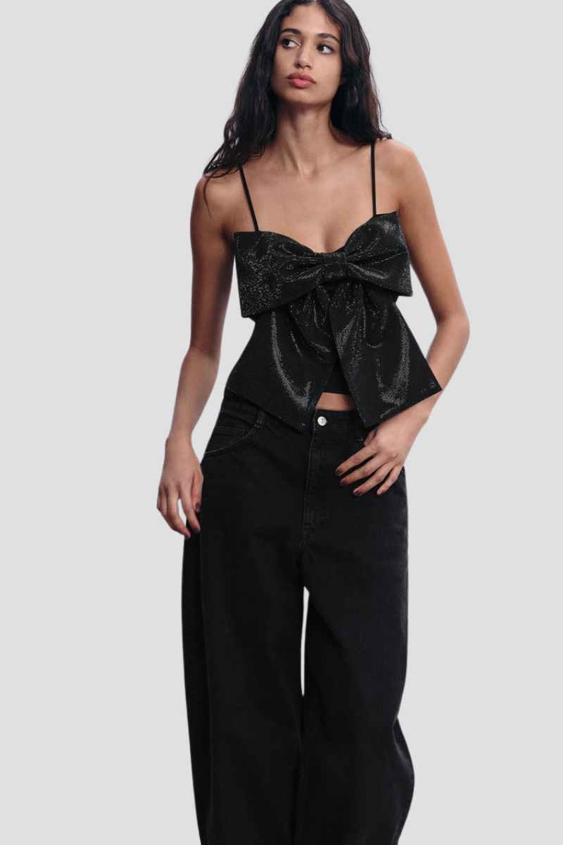DAISY | Glitter Top with Bow Detail and Adjustable Straps 0