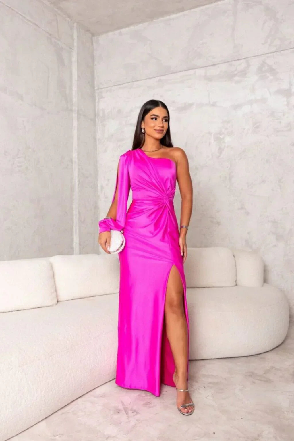 DALINA | One-Shoulder Wedding Guest Maxi Dress with Split 11
