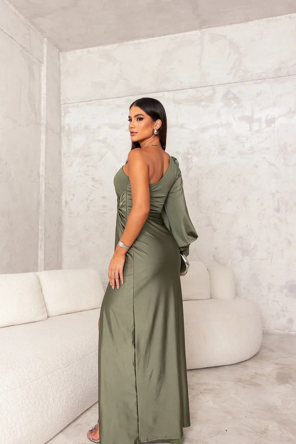 DALINA | One-Shoulder Wedding Guest Maxi Dress with Split 4