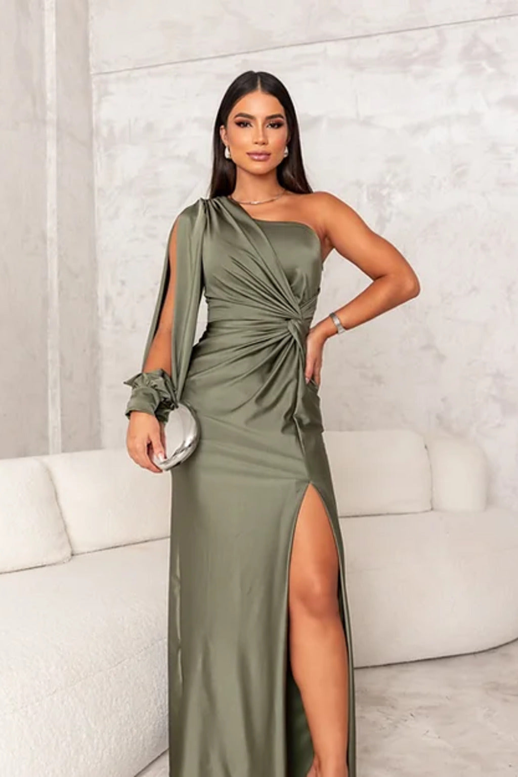 DALINA | One-Shoulder Wedding Guest Maxi Dress with Split 5