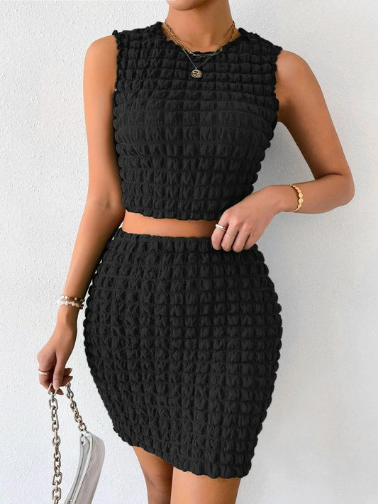 DARINKA | Bubble-texture crop top & high-waisted skirt set 0
