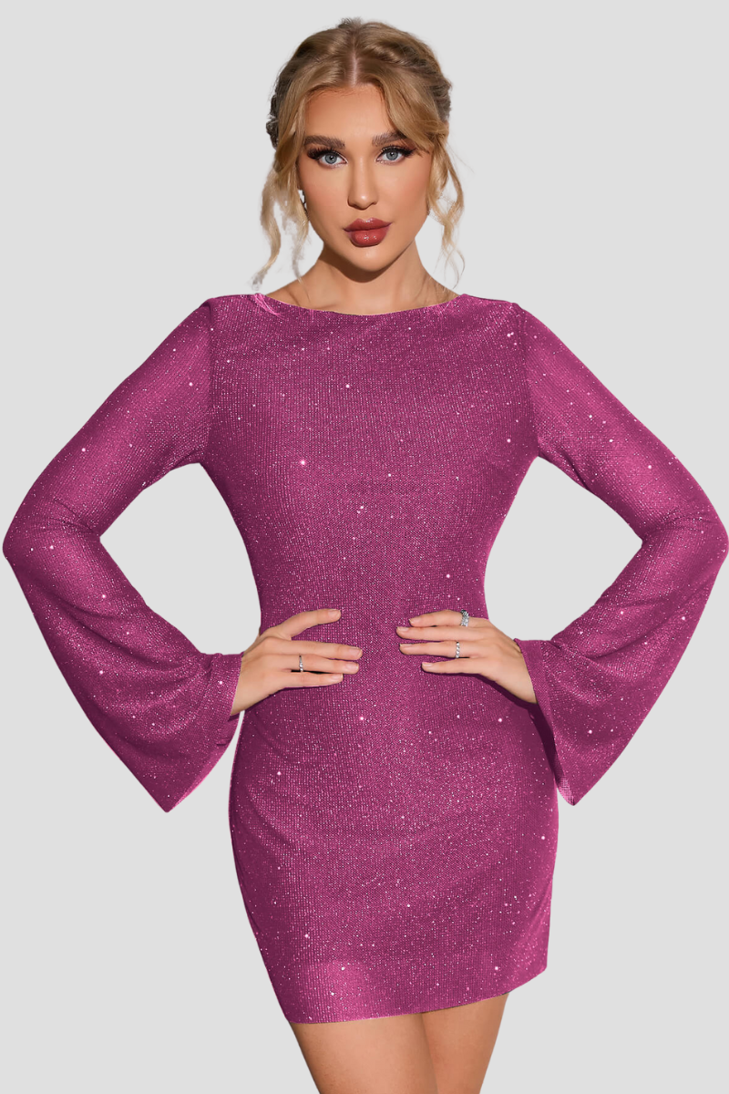 ELENORA | Glitter Dress with Open Back and Long Sleeves 10