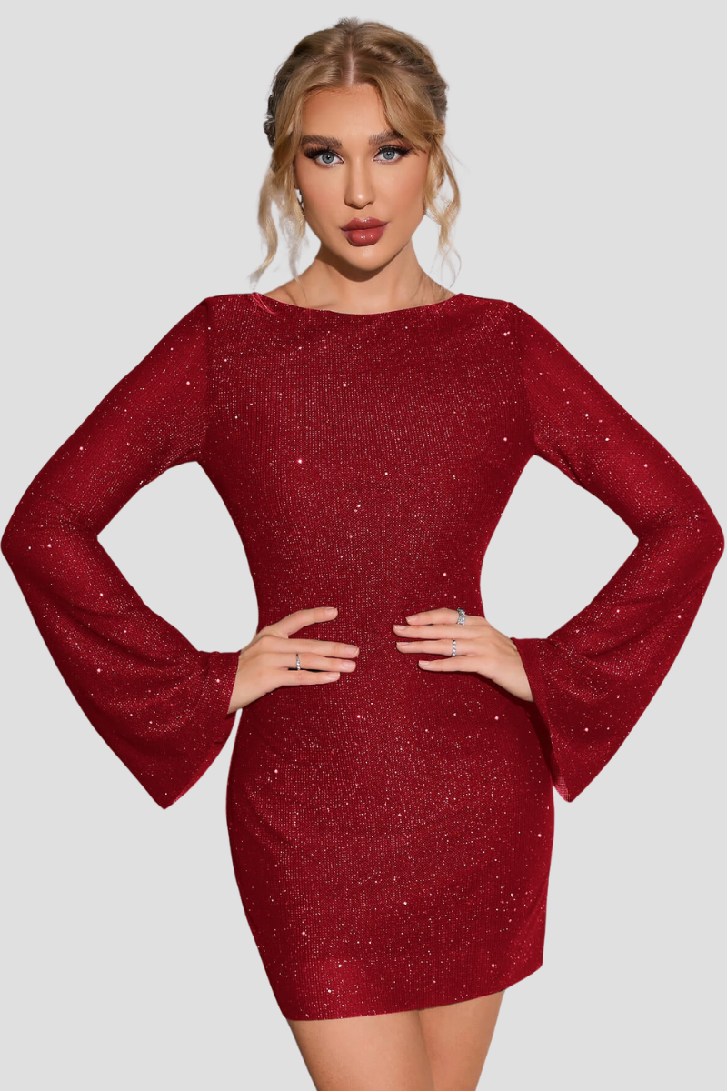ELENORA | Glitter Dress with Open Back and Long Sleeves 6