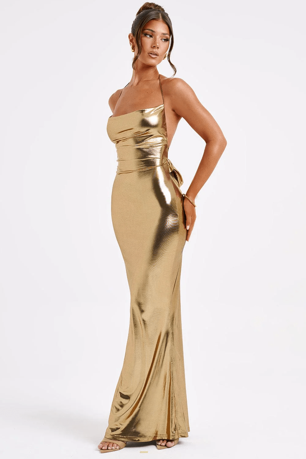 ELENORA | Metallic maxi dress with low back 1