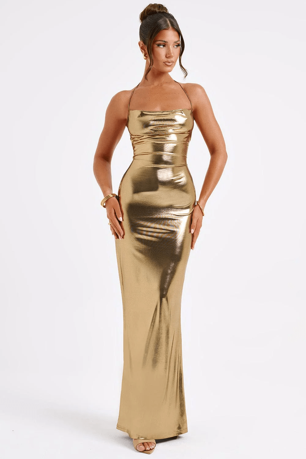 ELENORA | Metallic maxi dress with low back 3