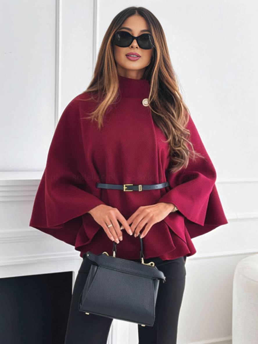 ÉLINOR | Short poncho coat with belt and batwing sleeves 2
