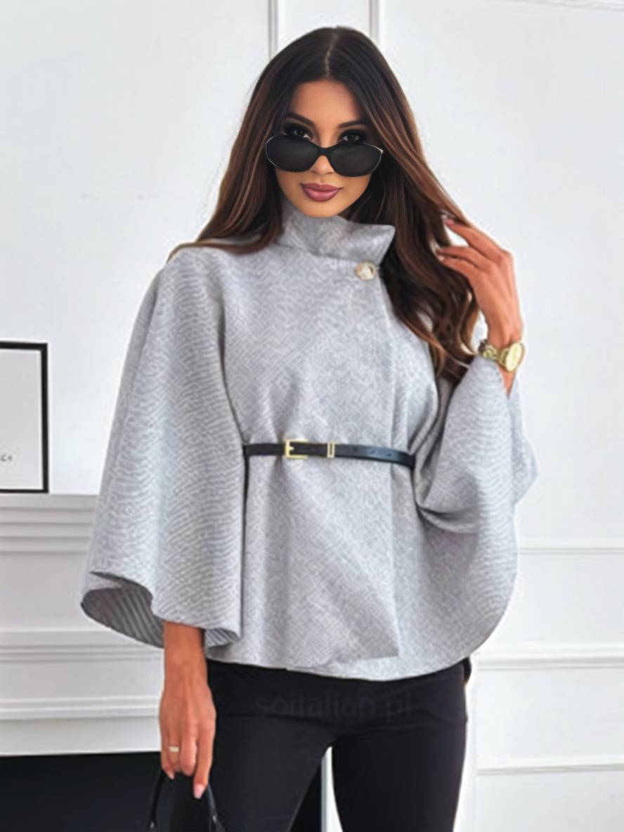ÉLINOR | Short poncho coat with belt and batwing sleeves 6