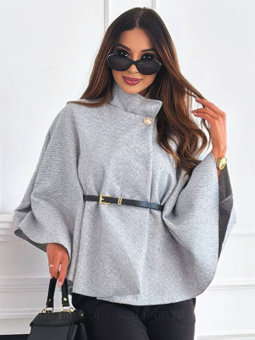 ÉLINOR | Short poncho coat with belt and batwing sleeves 8