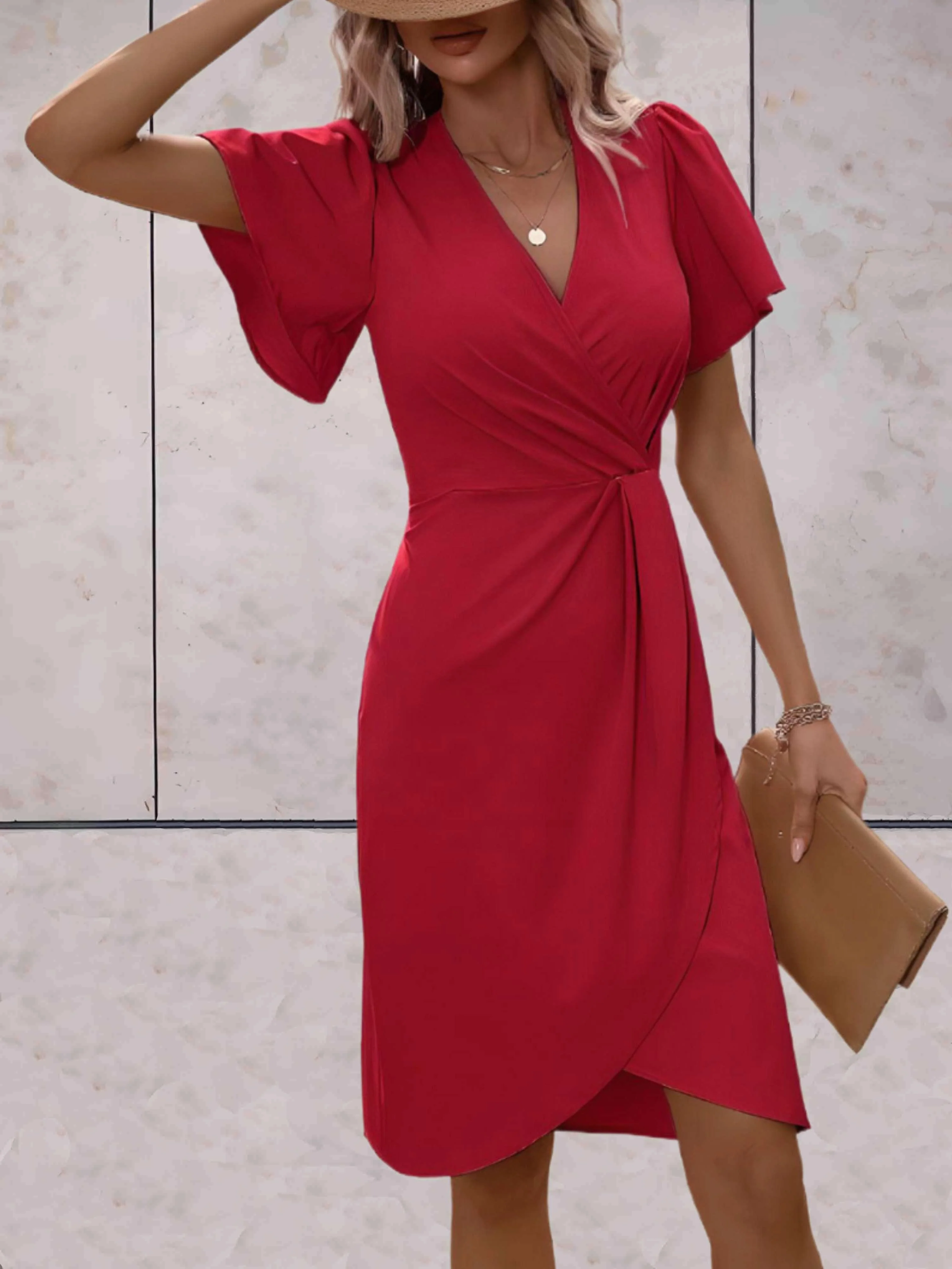 ELVANA | Midi wrap dress with V-neck and butterfly sleeves 0