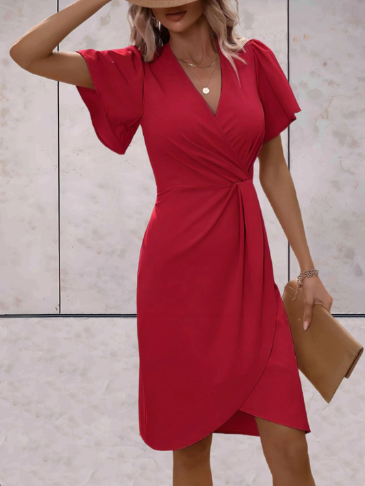 ELVANA | Midi wrap dress with V-neck and butterfly sleeves 0