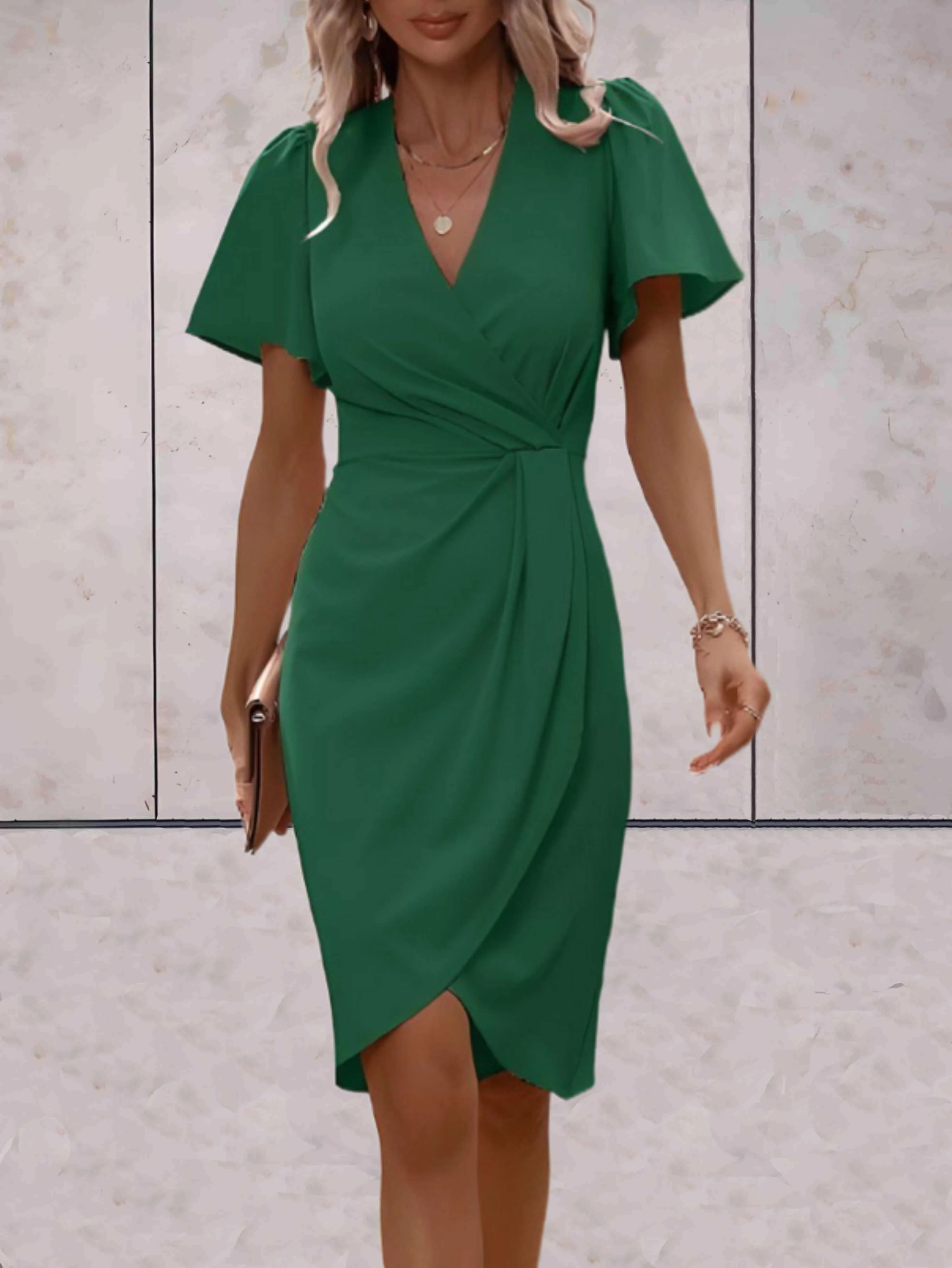 ELVANA | Midi wrap dress with V-neck and butterfly sleeves 2