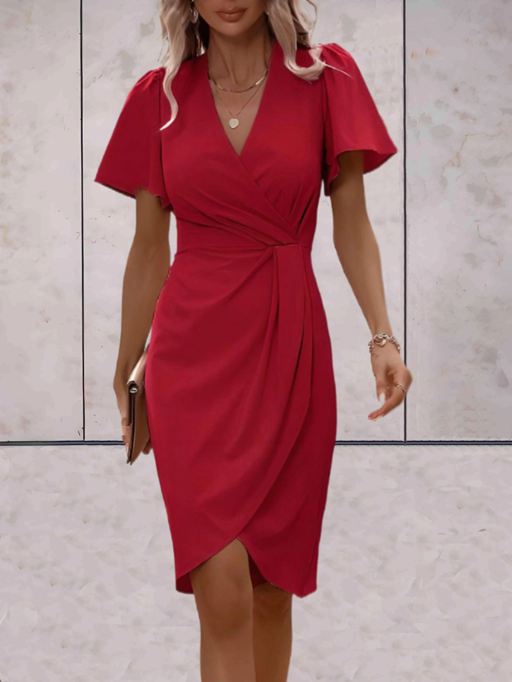 ELVANA | Midi wrap dress with V-neck and butterfly sleeves 3
