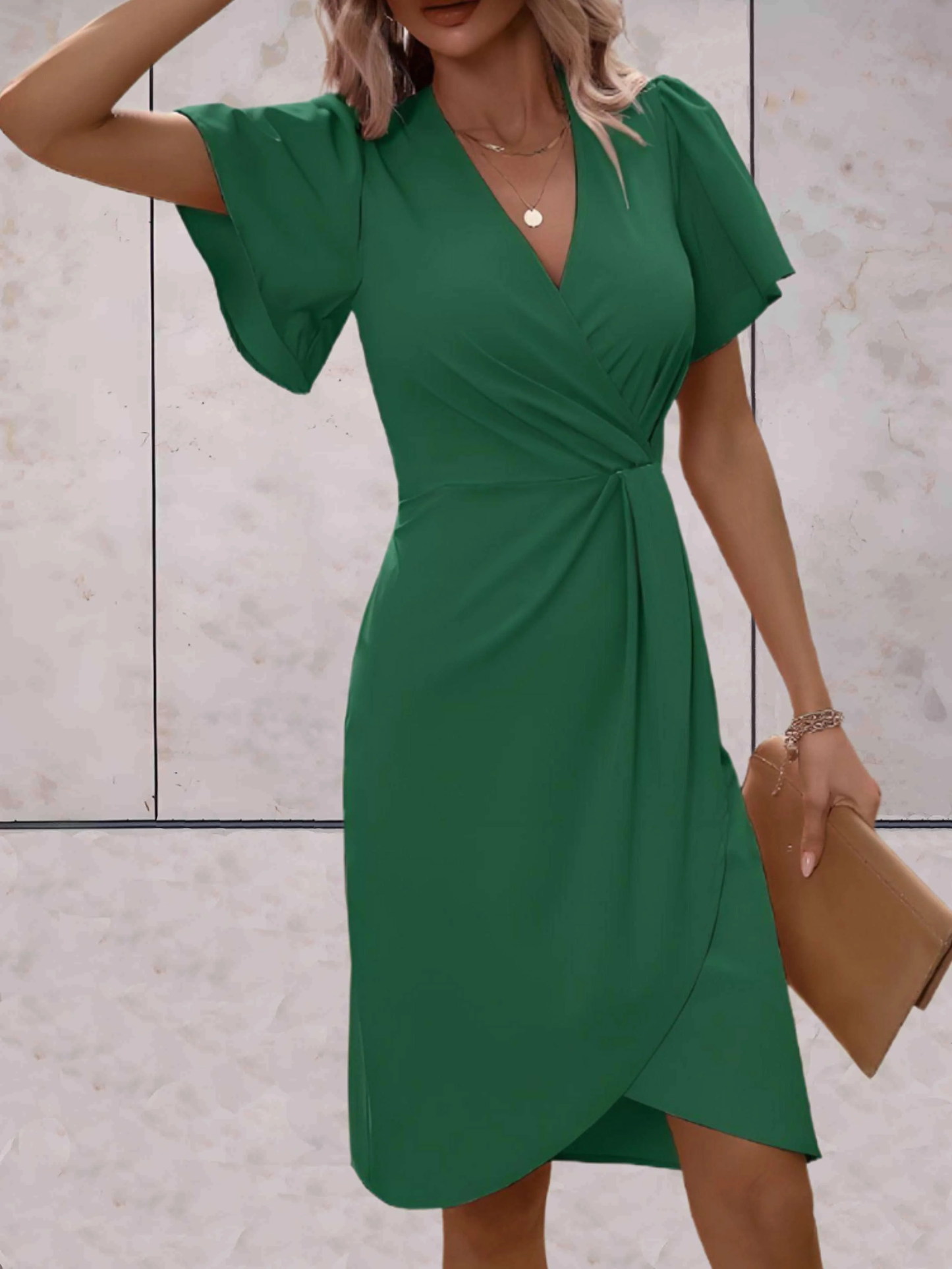 ELVANA | Midi wrap dress with V-neck and butterfly sleeves 4