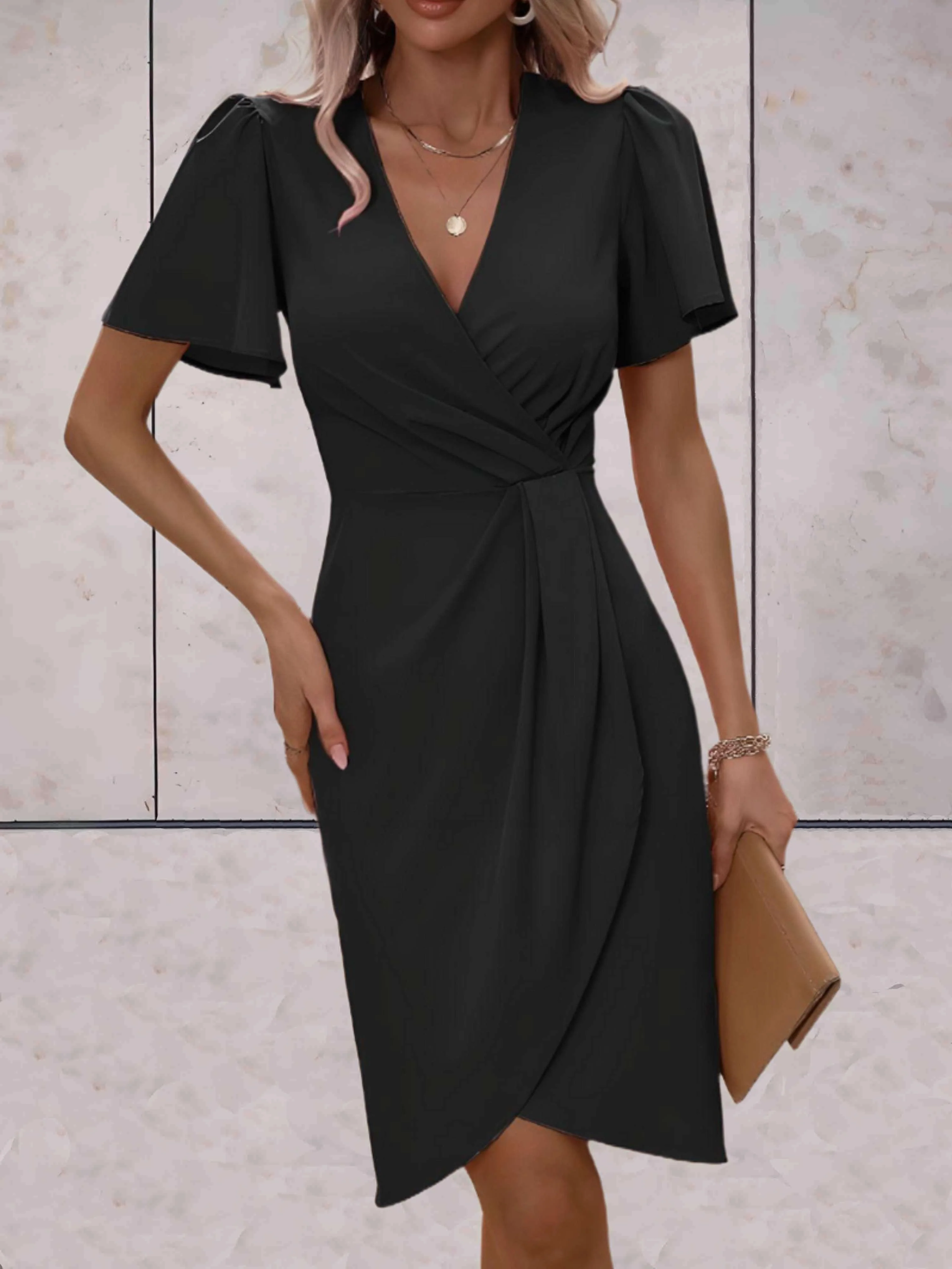 ELVANA | Midi wrap dress with V-neck and butterfly sleeves 5