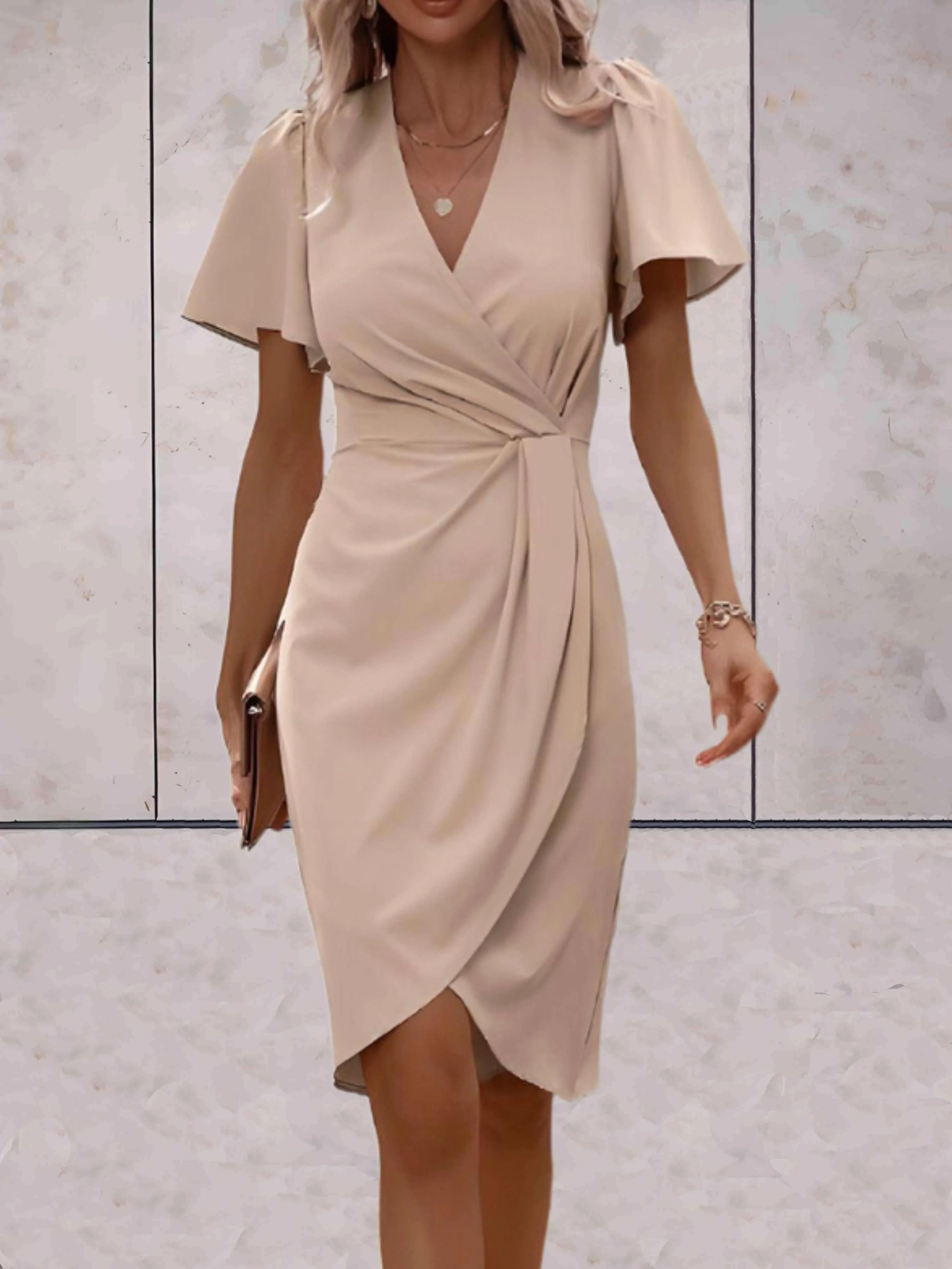 ELVANA | Midi wrap dress with V-neck and butterfly sleeves 7
