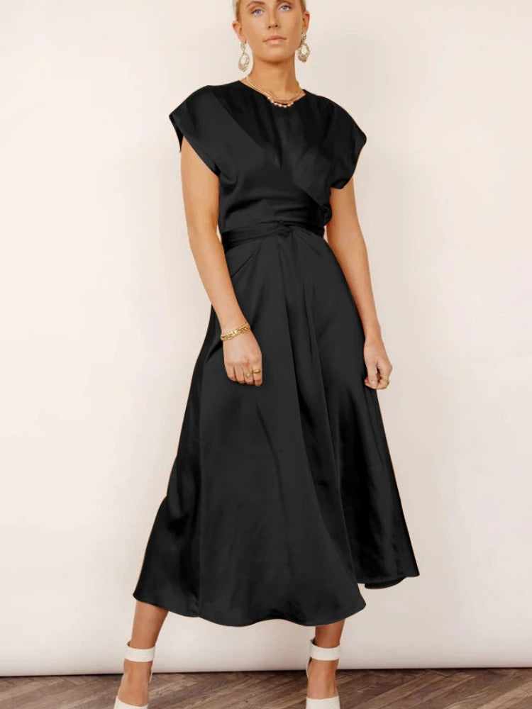 Elaria | Elegant Midi Evening Dress with Layered Sleeves 4