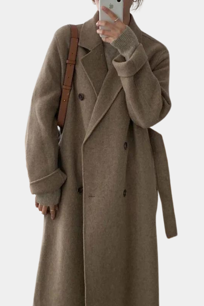 Elegant Long Winter Coat for Women with Double-Breasted Design and Rib-Knit Cuffs - Warm and Comfortable 0