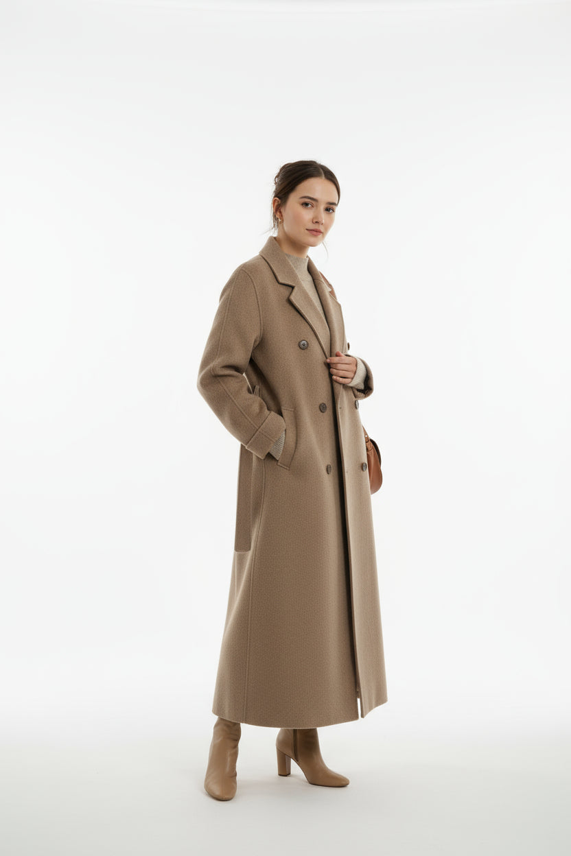 Elegant Long Winter Coat for Women with Double-Breasted Design and Rib-Knit Cuffs - Warm and Comfortable 1