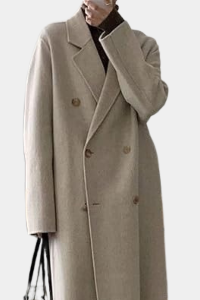 Elegant Long Winter Coat for Women with Double-Breasted Design and Rib-Knit Cuffs - Warm and Comfortable 3
