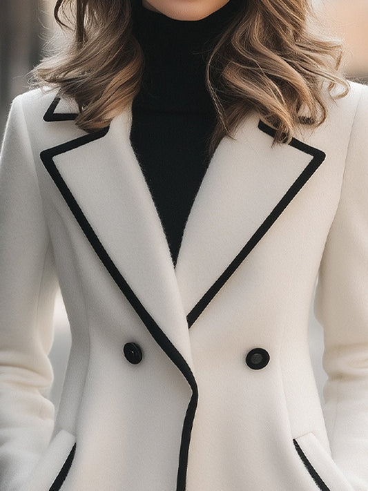 Elegant Long Women's Winter Coat with Black Details and Double Button Closure for Style and Comfort 1
