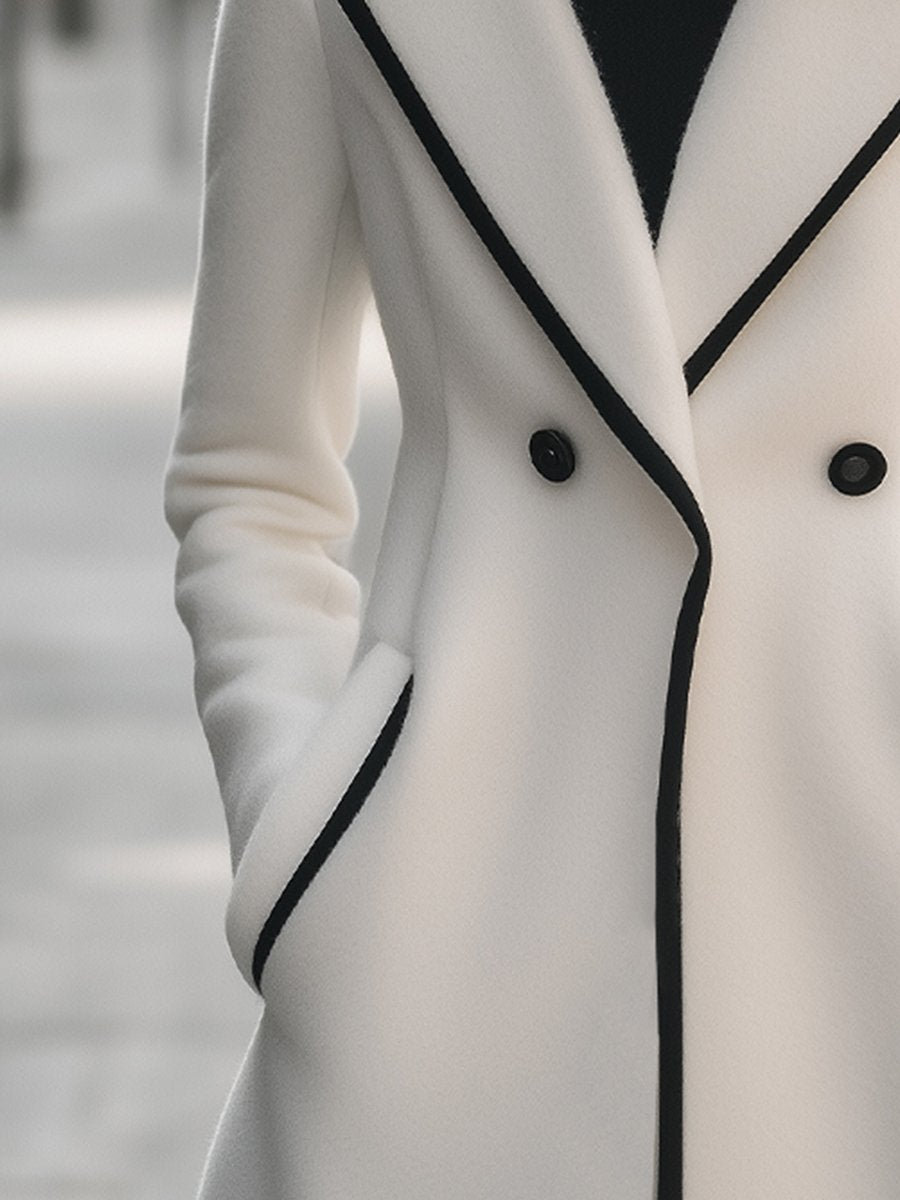 Elegant Long Women's Winter Coat with Black Details and Double Button Closure for Style and Comfort 3