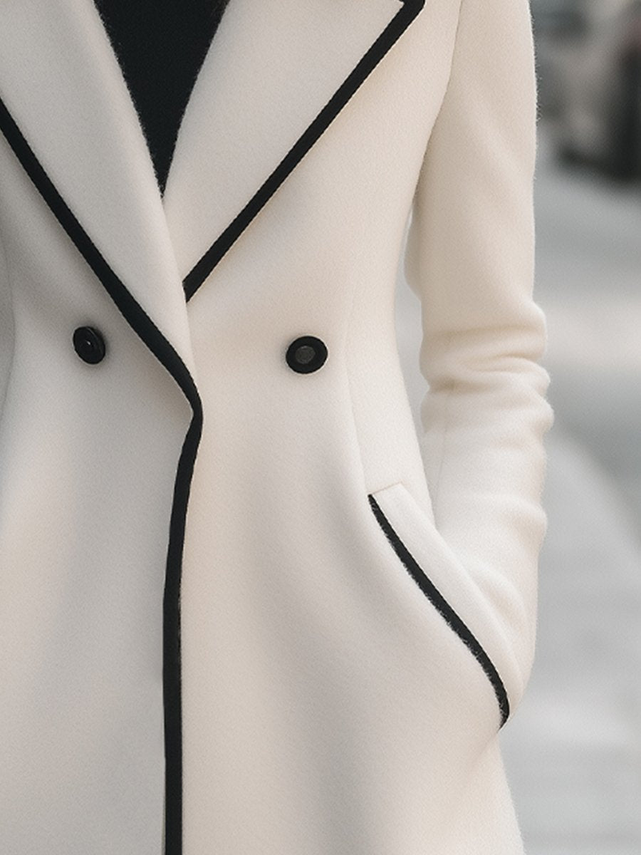 Elegant Long Women's Winter Coat with Black Details and Double Button Closure for Style and Comfort 4