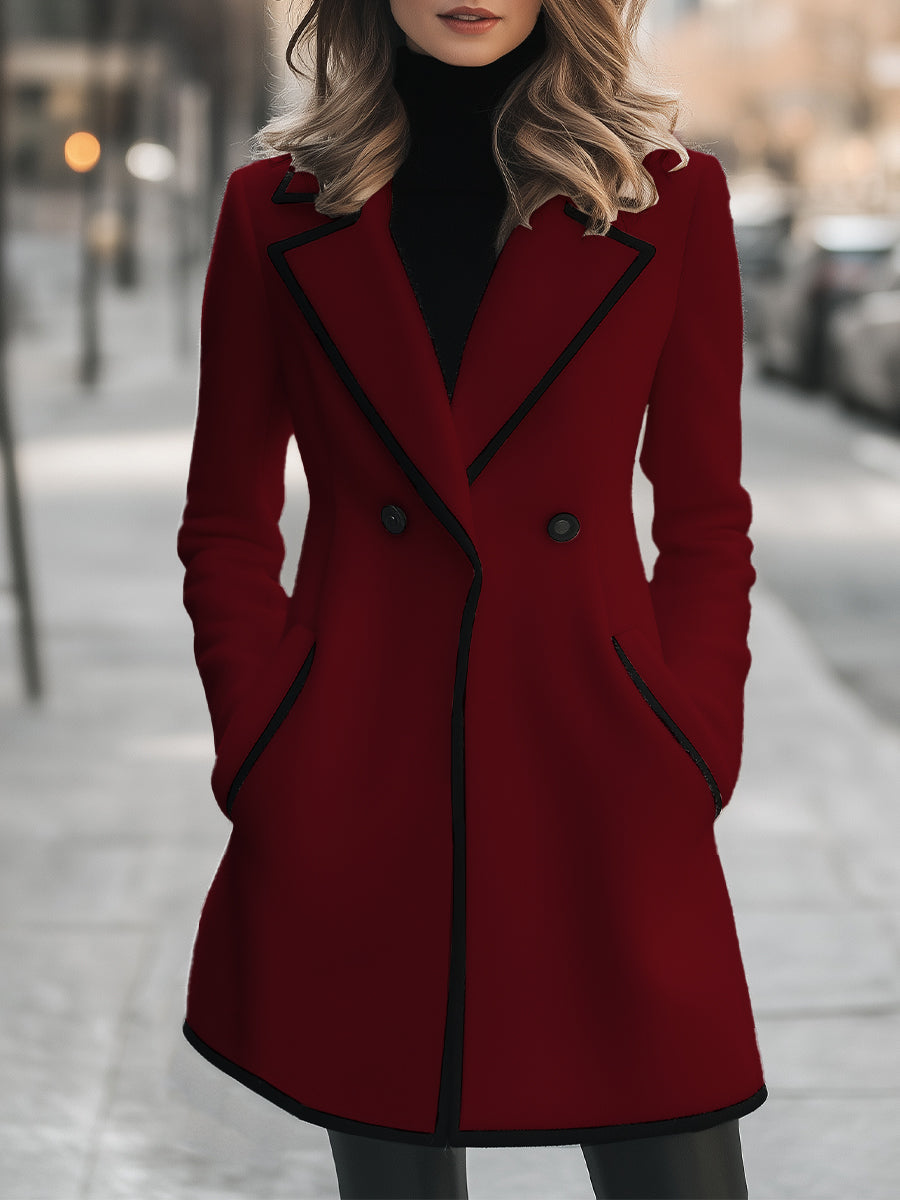 Elegant Long Women's Winter Coat with Black Details and Double Button Closure for Style and Comfort 5