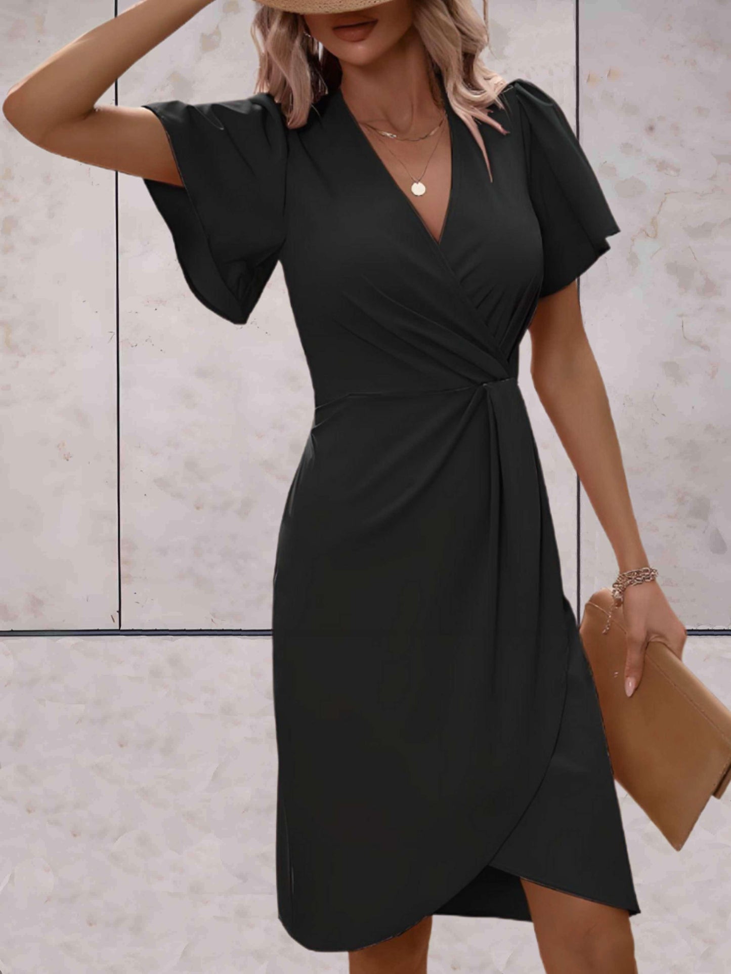 Elegant Wrap Dress with Flowy Sleeves | Slim Fit Cocktail Dress 1