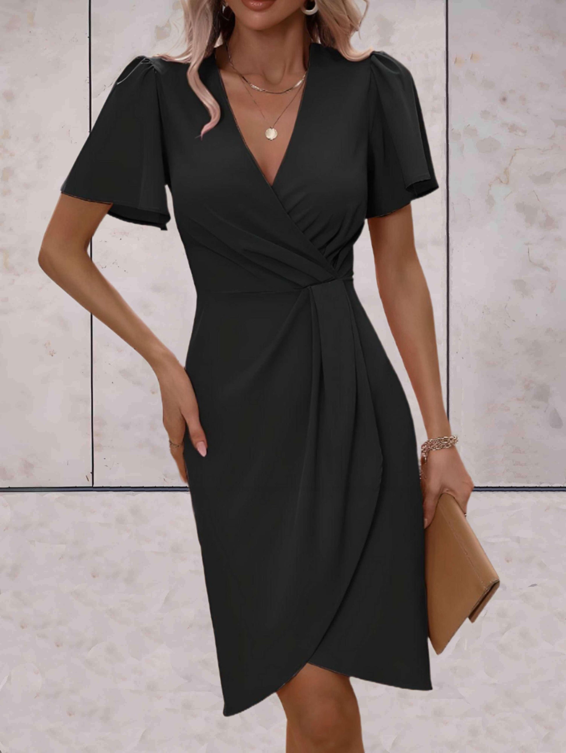 Elegant Wrap Dress with Flowy Sleeves | Slim Fit Cocktail Dress 2