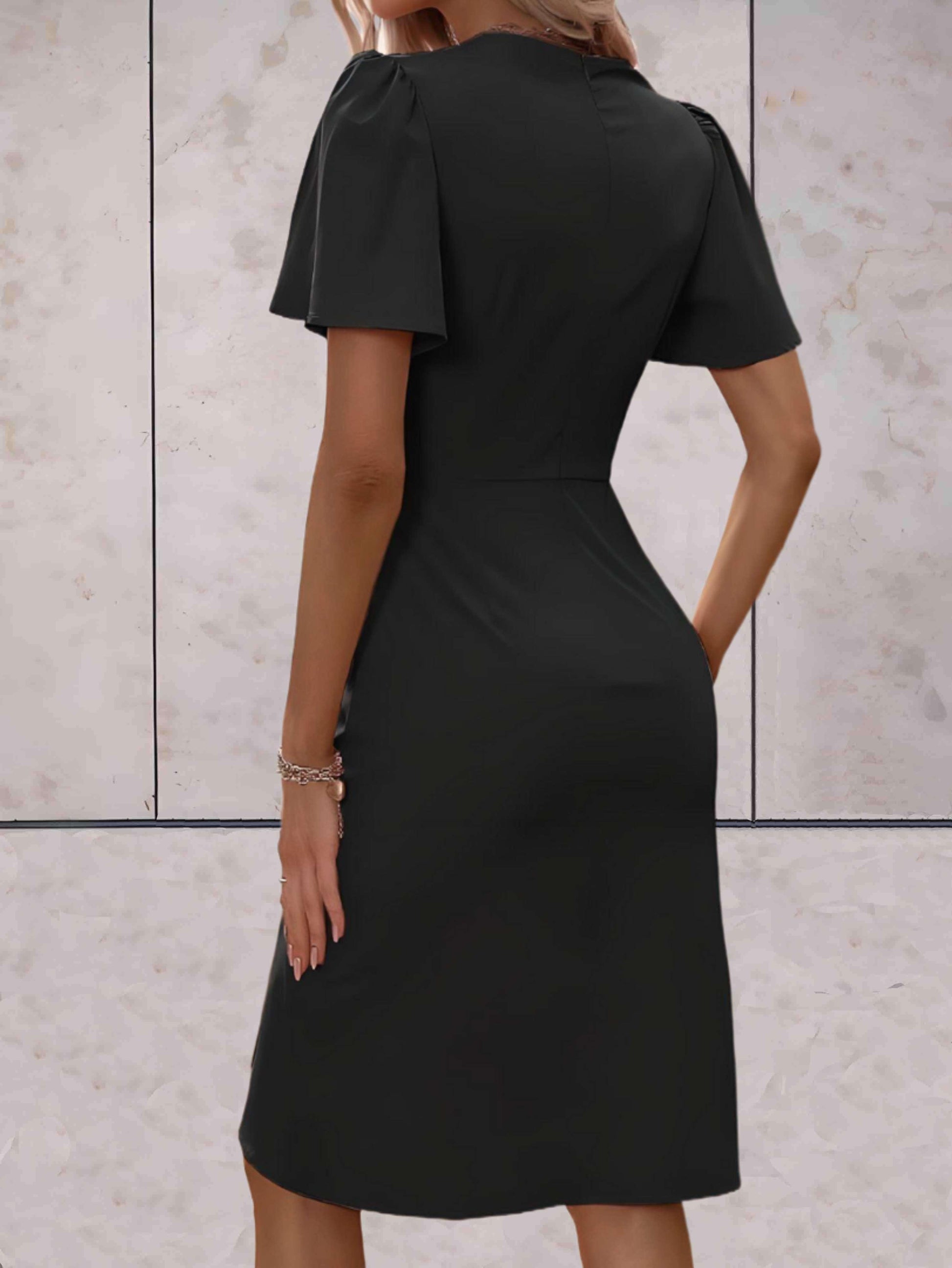 Elegant Wrap Dress with Flowy Sleeves | Slim Fit Cocktail Dress 3