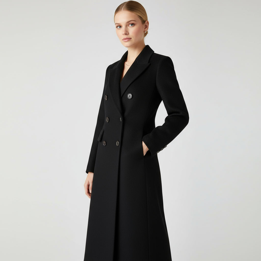 Elegant long coat in wine red with double buttons 1