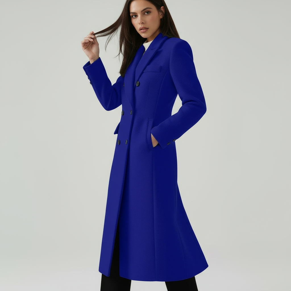 Elegant long coat in wine red with double buttons 2