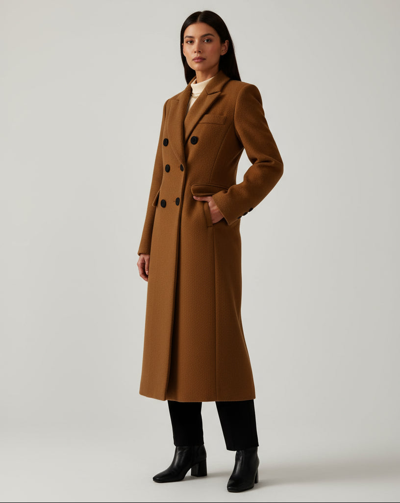 Elegant long coat in wine red with double buttons 3