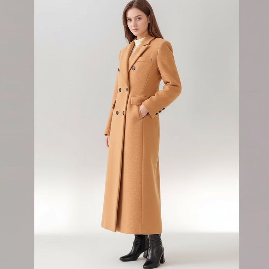 Elegant long coat in wine red with double buttons 4
