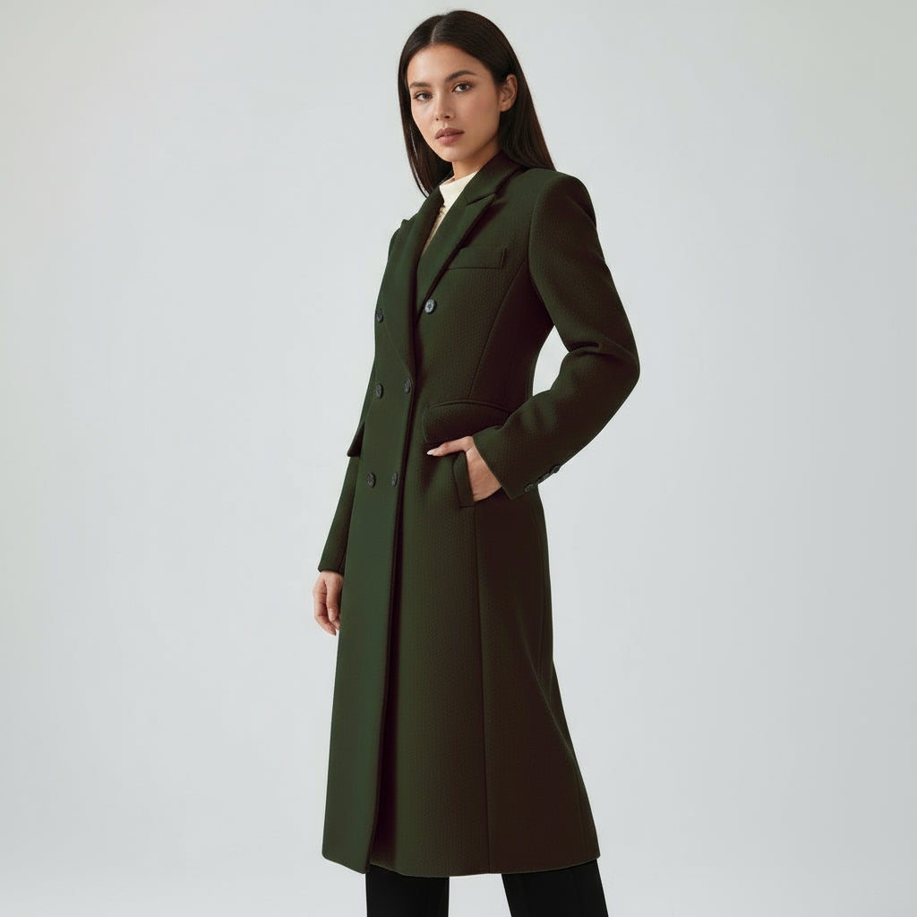 Elegant long coat in wine red with double buttons 5