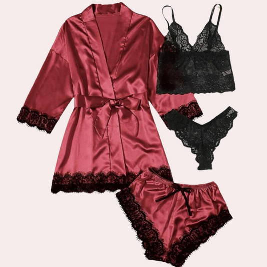 Élodie Nuit | Luxury 4-Piece Satin Sleep Set with Lace 0
