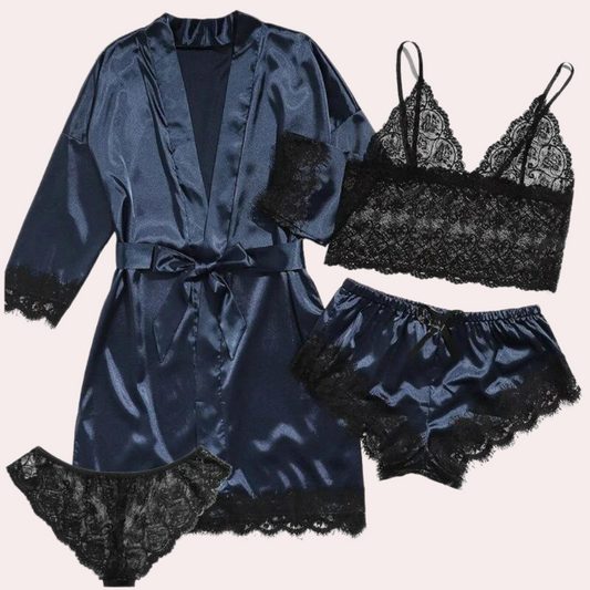 Élodie Nuit | Luxury 4-Piece Satin Sleep Set with Lace 1