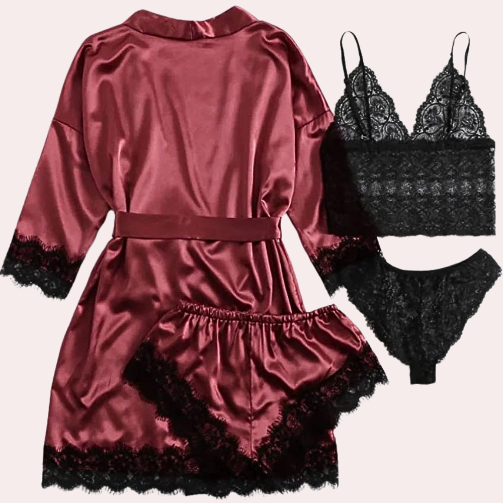 Élodie Nuit | Luxury 4-Piece Satin Sleep Set with Lace 2