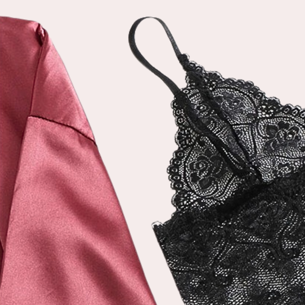 Élodie Nuit | Luxury 4-Piece Satin Sleep Set with Lace 4