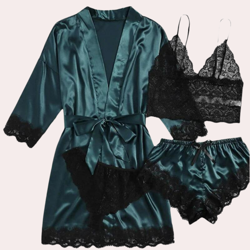 Élodie Nuit | Luxury 4-Piece Satin Sleep Set with Lace 5