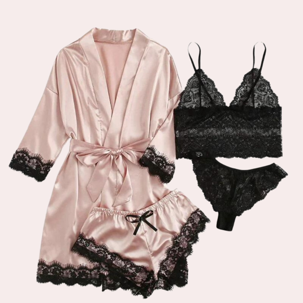 Élodie Nuit | Luxury 4-Piece Satin Sleep Set with Lace 6