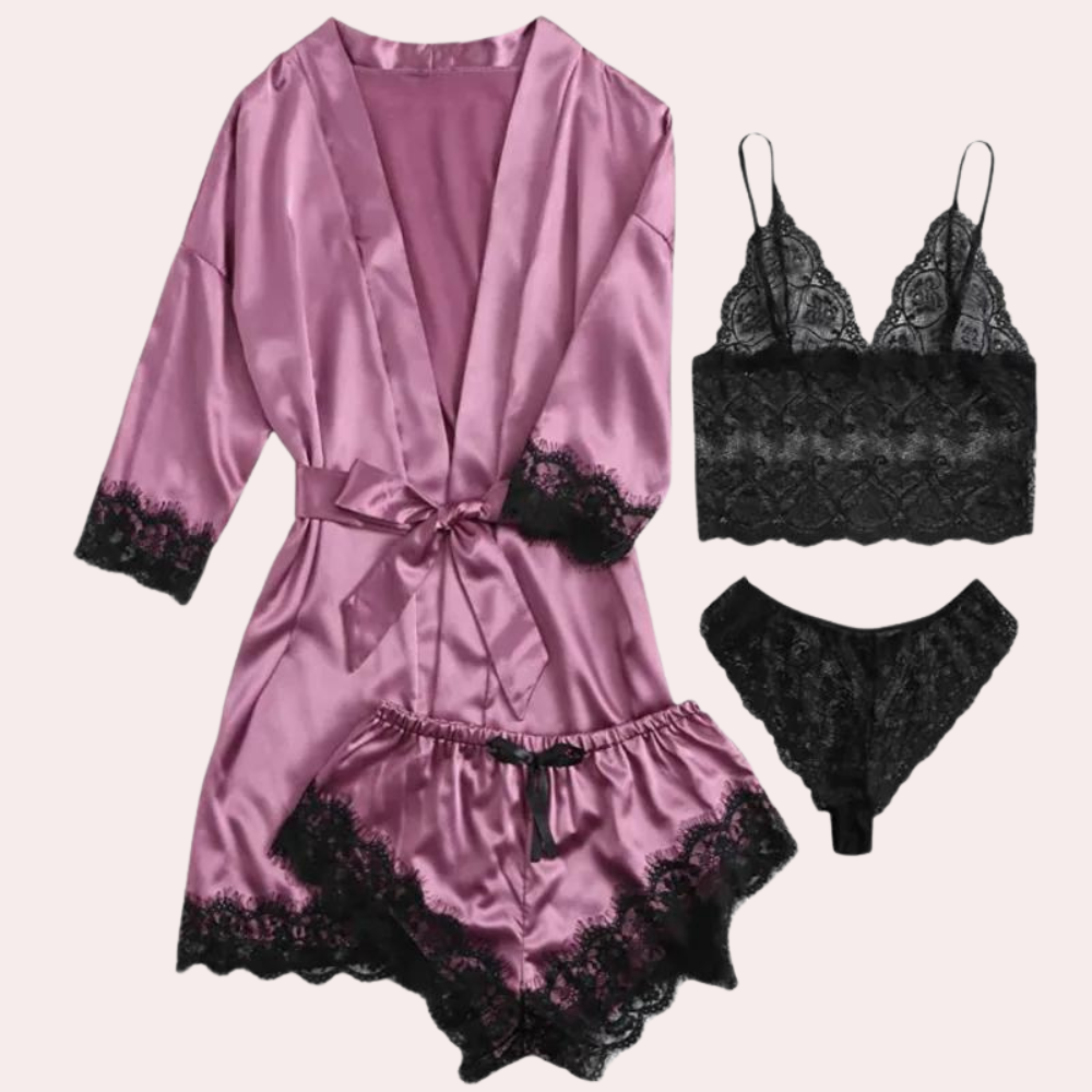 Élodie Nuit | Luxury 4-Piece Satin Sleep Set with Lace 7